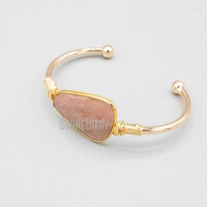 Bolegle Pink Sunstone gojenie Kamienie Złota Regulowana Delikatna Minimalistyczna bransolekbangleBangle Inte22