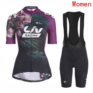 LIV Team Breathable Womens cycling Short Sleeve Jersey Bib Shorts Set Summer Ropa Ciclismo Road Racing Clothing Outdoor Bicycle Uniform Sports Suit Y22062502