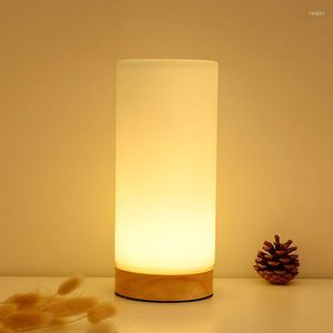Table Lamps Modern Solid Wood For Bedroom Bedside Lamp Nordic Sealed Glass Cylindrical Simple Ins Girl Art Decor LED LightTable