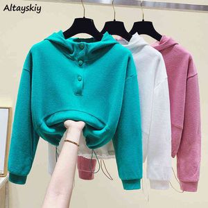 Hoodies de outono Mulheres novas chegadas de estilo coreano solto Design Shirring Moda Solid casual Young Street Wear Sporty All-Match Chic Y220810