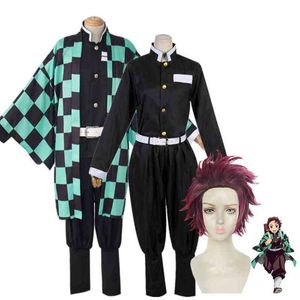 Anime Costumes Demon Slayer Tanjirou Kamado Cosplay Costume Anime Kimetsu No Yaiba Men Kimono Kostium Nowy AA220324