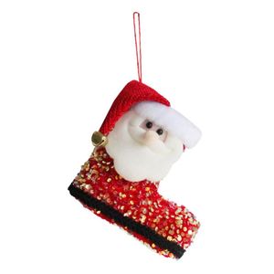 Juldekorationer Santa Claus Sequined Boot Ornaments Stocking tredimensionell hängdekor för homechristmas