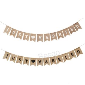 JUST MARRIED Dovetail Flag Wedding Flax Pull Flags Decorations Proposal Anniversary Party Flag Hanging Decoration Letter Banner BH6527 TYJ