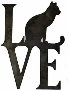 Love Word with Cat Metal Art black metal home wall decor
