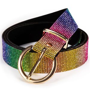 Belts Rhinestone For Women Diamond Shinning Fashion Rainbow Belt Pin Buckle Design Stylish Jeans Trouser Female WaistbandBelts