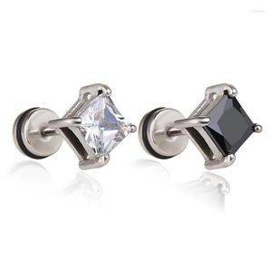 Stud Men's Ear Jewelry Titanium Steel örhängen för kvinnor Simple Square Crystal Black Zircon Puncture Hypoallergenic Earringstud Farl22