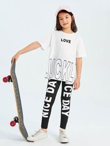 Set di leggings per t-shirt con lettere grafiche per ragazze LEI