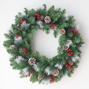 Christmas Decorations Vine Circle Red Fruit PE Leaf Decoration Wreath Natural Pine Cone Door Head Ornaments Home 2022Christmas