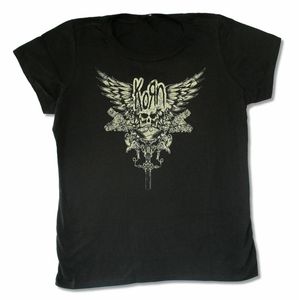 Wholesale t shirt wings resale online - Korn Skull Wings Girls Juniors Black T Shirt Band Merch Customize Tee Shirt