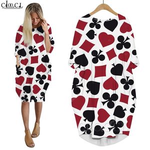 Women Dress Playing Cards of Spades 3D Graphics Loose Daughter Dresses Long Sleeve Fashion Summer Gown Pocket Dress W220616