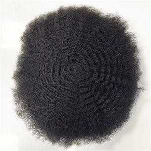 4mm Afro Wave Male Toupees Indian Virgin Human Hair Hand bunden full spetsenhet för svarta män i US Fast Express -leverans