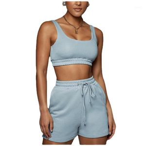 Shorts femininos 2022 Mulheres duas peças definem Summer Fashion Crop Top casual Solid Sportswear Sportstring Gym Sets roupas de athleisure femininas