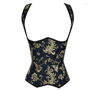 Bustiers Korsetts Sexy Gothic Body Shaper Unterbrustkorsett Bustier Dessous Top Stickerei Vintage Gold Jacquard Taillenmieder Träger