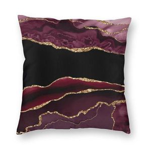 Cushion/Decorative Pillow Burgundy Gold Agate Texture Cushion Cover Printing Gem Stone Floor Case For Sofa Cool Pillowcase DecorationCushion