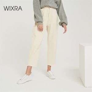 Wixra 2019 New Stylish Solid Casual Women 's Pants High Waist Pockets 긴 바지 봄 가을 숙녀 청바지 바닥