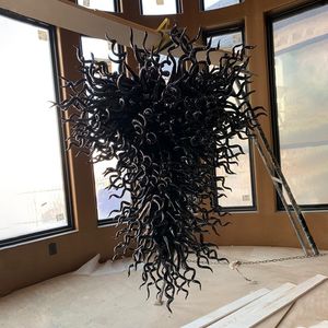 Luxury Black Glass Led Chandelier Lamps for Home Decoration E14 Lighting Fixture Large Hand Blown Pendant Lighting 40 by 48 Inches