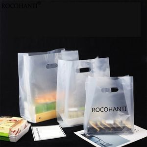 100X Custom Disposable Transparent away out Plastic Thank You Bags for Food Away Take Out Packaging Bag 220706