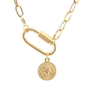 Wholesale mary coin necklace for sale - Group buy Pendant Necklaces Stainless Steel Coin Saint Benedict Medal Carabiner Necklace For Women Gold Silver Color Metal Virgin Mary Spira275p