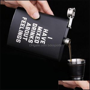 Hip Flasks Drinkware Kitchen Dining Bar Home Garden 8Oz Ounce Black Wine Pot Portable Adt Outdoors Matte Stainless Steel English Letter M