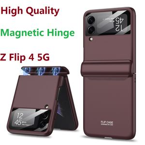 Magnetic Cases For Samsung Galaxy Z Flip 3 Flip 4 Case Hinge Protection Camera Hole Glass Film Hard Cover