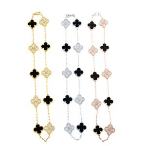 2022 Ny lyx Van Cleef Arpels 10 Flower Crystal Choker Fashion Natural Gemstone Four-Leaf Clover Necklace Classic Korean Designer Halsband Kvinnor smycken