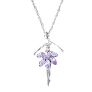 Pendant Necklaces Ballet Dance Girl Necklace Purple Crystal Dancing Ballerina Sweater Chain For Women Fashion JewelryPendant