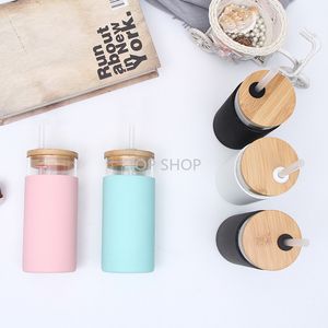 Fast Delivery 550ML Reuseable Glass Tumbler with Straw Water Bottle with Bamboo Lid Coffee Cup For home/car with brush EE