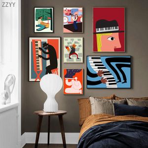 Music Abstract Piano Playing Canvas Poster Enjoy Accordion Trumpet Flute Print Painting Retro Funny Art Wall Pictures Home Decor