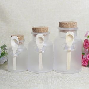 Sublimation Bottles 100g 200g 300g Matte Plastic Bath Salt Jars ABS Round Bottle Containers with Cork Stoppers Spoon Jarss Mask Cream Frosted Jars