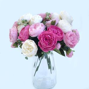 Ghirlande di fiori decorativi Bella peonia di seta artificiale Bocciolo piccolo Falso Testa grande Rosa Fiore finto Matrimonio Decorazione del soggiorno della casa