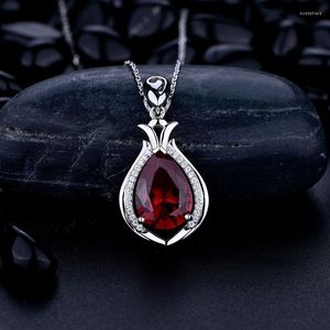 Kedjor Trendiga 925 Sterling Silver 10 14mm Water Drop Ruby Pendant Necklace For Women Fine Jewelry Gemstone Clavicle Charm