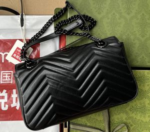 Realfine Torbalar 5a Marmont Küçük Omuz Çanta Siyah Donanım Çanta Çantası toz torbası olan kadınlar için