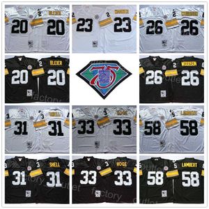 Throwback 75th Mitchell and Ness Football 58 Jack Lambert Jersey 1967 1975 Vintage 31 Donnie Shell 26 Rod Woodson 23 Mike Wagner 33 Merril Hoge 20 Rocky Bleier ncaa