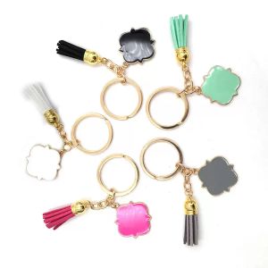 22 Farben Quatrefoil Quaste Schlüsselanhänger 3 cm Metall Schlüsselanhänger Anhänger personalisierte leere Gepäck Dekoration kreative Geschenk Schlüsselanhänger