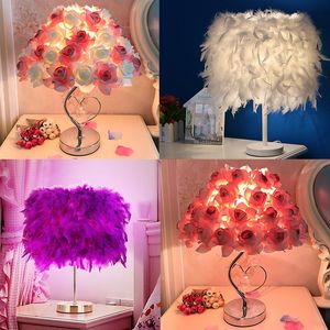 Table Lamps Creative Simple European Style Feather Lamp Bedroom Bedside Princess Wedding Room Warm LED Birthday Gift Rose LampTable