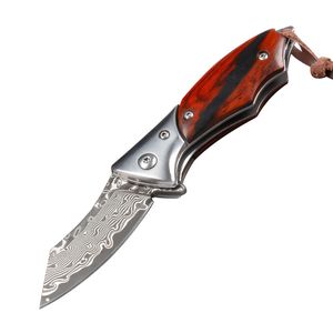 Top Quality Pocket Folding Knife VG10 Damascus Steel Tanto Blade Rosewood & Steel Handle EDC Knives Cutting Tools