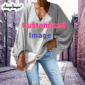 Noisydesigns Immagine personalizzata Donna Top Camicette estive Tunnic Manica lunga Camicie da donna Blusas Roupa Feminina Drop 220616