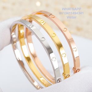 Love Bangle Dar Versiyon Bezelin Altın Au 750 18 K Asla solma Yüksek Kalite 16-19 Boy Box Resmi Replica En Kalite Lüks Marka Bangles Çift