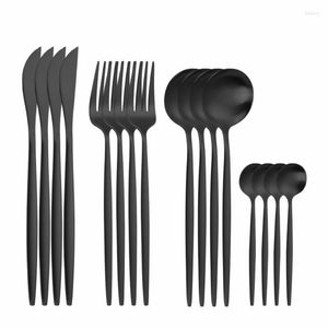 Sofraware Setleri 16pcs Mat Siyah Paslanmaz Çelik Sabir Takımları Set Set Yemek Takımı Düğün Partisi Çatallar Bıçak Kaşıkları SilverwareFlatware