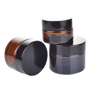 Packing Empty Brown Glass Eye Cream Bottle Black Plastic Screw Lid PP With Liner Portable Cosmetic Packaging Skincare Cream Pot Container 20g 30g Refillable Jars