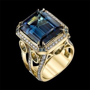 14 тыс. Желтого золота настоящий натуральный сапфировый ювелирный кольцо для мужчин, женщины.
