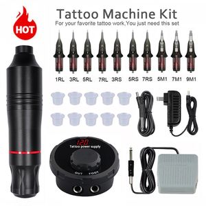 Kit macchinetta per tatuaggi Penna rotativa con cartucce Alimentatore per aghi Motore svizzero Trucco permanente Art 220609