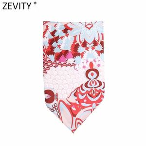 Zevity Women Vintage Totem Floral Print Sexy Bartrapless Chic Camis Tank Ladies Summer Bowknot Wraps Tops LS9344 210603