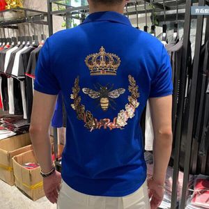 Herren-Polo-Kurzarm-T-Shirt, Biene, Krone, Diamant, Strass, neuester Sommertrend, männliche Revers-T-Shirts, junger, hübscher Design-Stil, blaue Baumwolle, Herrenbekleidung, S-3XL