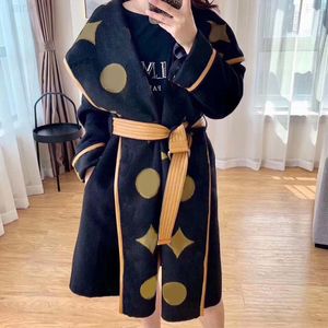 Womens Wool & Coats Blends Autumn Winter Outerwaer Trendy Fashion Classic Letter Pattern Women Coats Bathrobe Style Asian Size
