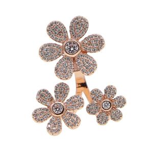 Pierścionki ślubne Fashion klasyczny modny pierścionek z palcem kwiatowym stokrotki dla kobiet dziewczyna luksusowy różowy złoto biały cZ utwardzony otwarty biżuteria