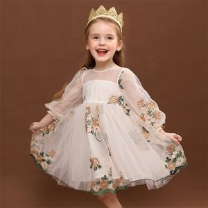 Frühling Herbst Prinzessin Kleider für Mädchen Kleidung Langarm Stickerei Blume Geburtstag Party Kostüm Nette Kinder Familie Outfits 220426