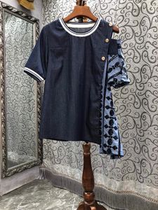 Camicette femminili camicie in denim di alta qualità 2022 Ladie casual primaverili che cadono il ricamo a maniche corte in cotone asimmetrico