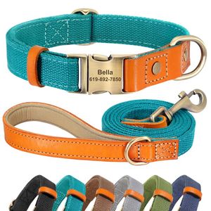 Dog Collars leashes nylon custom puppy collar leash setパーソナライズされた本物の革のペットnameplate idタグアクセサリー製品perrodog