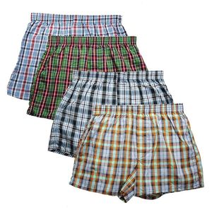 High Quality 4Pack Mens Boxer Shorts Woven Cotton 100% Classic Plaid Combed Male Underpant Loose Breathable Oversize 220707